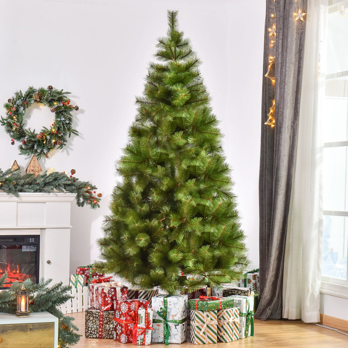 Kunstkerstboom 210 cm haak-kerstboom met 505 takpunten met zilveren accenten kerstboom kerstdecoratie incl. (2)