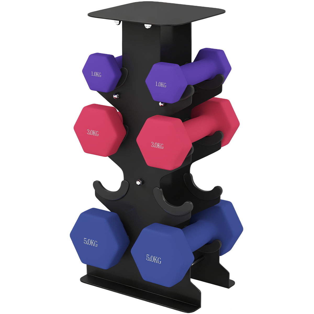 Dumbbellset, 3 paar handgewichten met opbergstandaard, antislipgreep, 1-5 kg hexagon