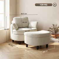 Fauteuil met opberghocker, corduroy bekleding, ronde leesstoel met verstelbare hoofdsteun, brede zitting (3)