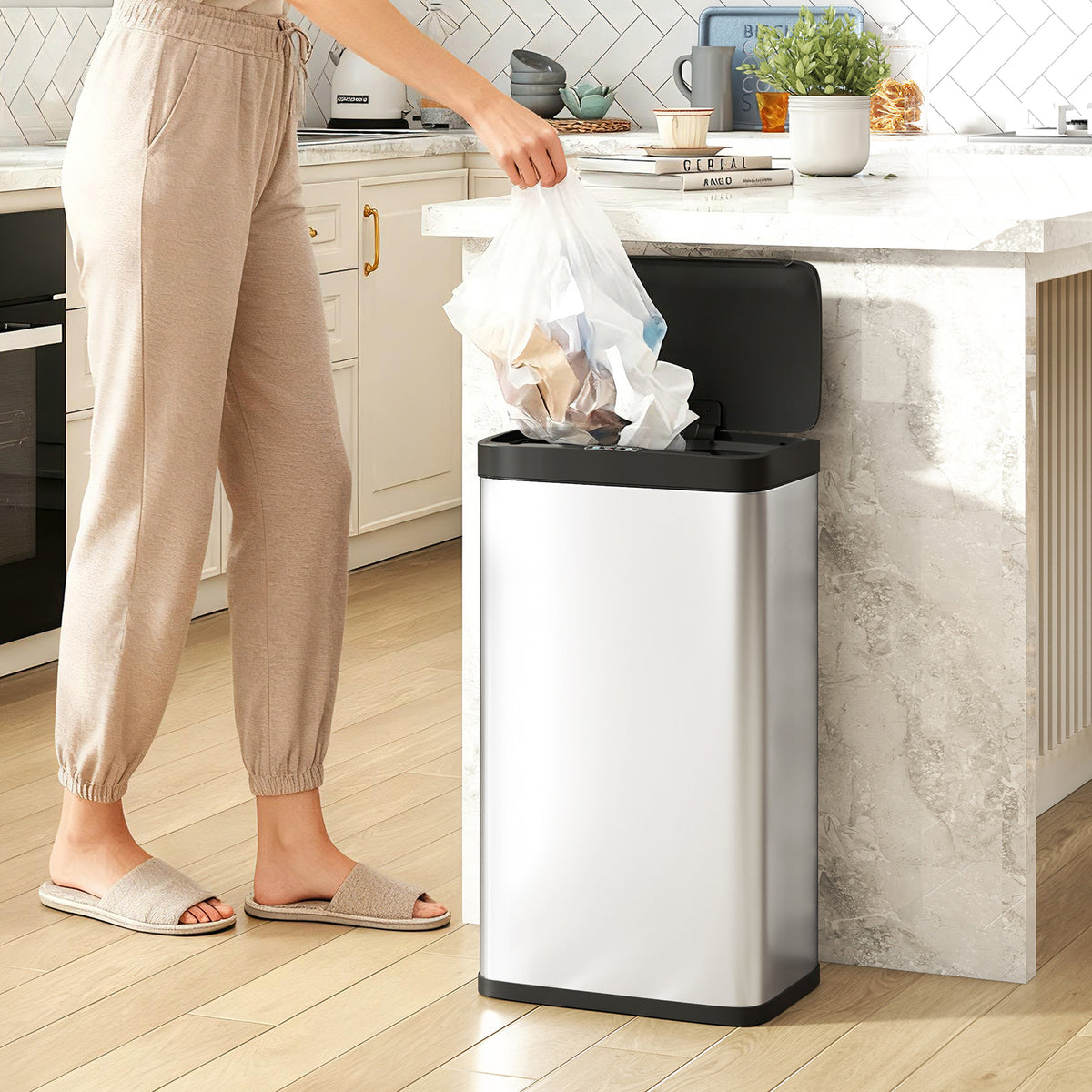 Sensor-prullenbak, 45L keukenafvalemmer met soft-close deksel, bewegingssensor voor keuken, slaapkamer, kantoor (2)