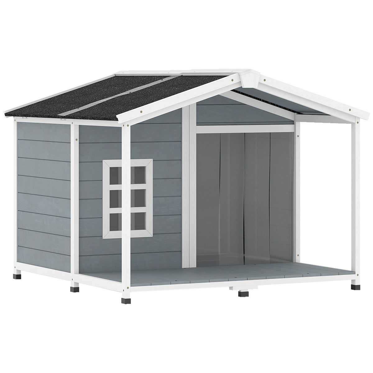Hondenhok weerbestendig verhoogd houten hondenhuis met asfaltdak, terras, voor middelgrote honden 103x107x83,5cm