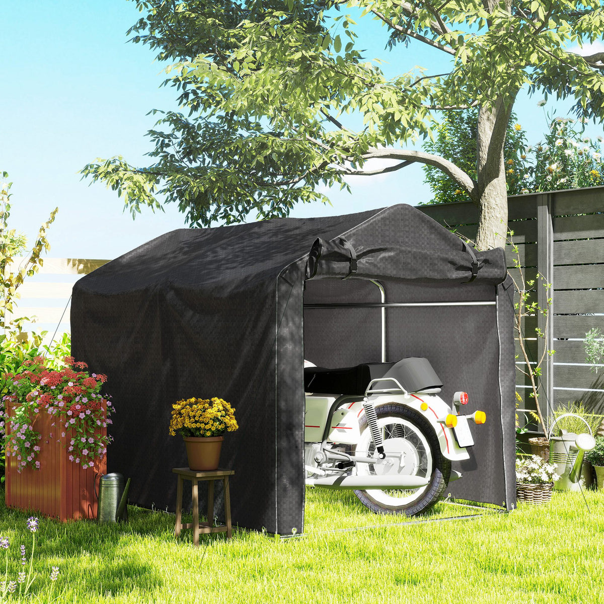 Garagetent, waterdichte tentgarage met deur, UV-bestendig 220 x 157 x 165 cm zwart (2)