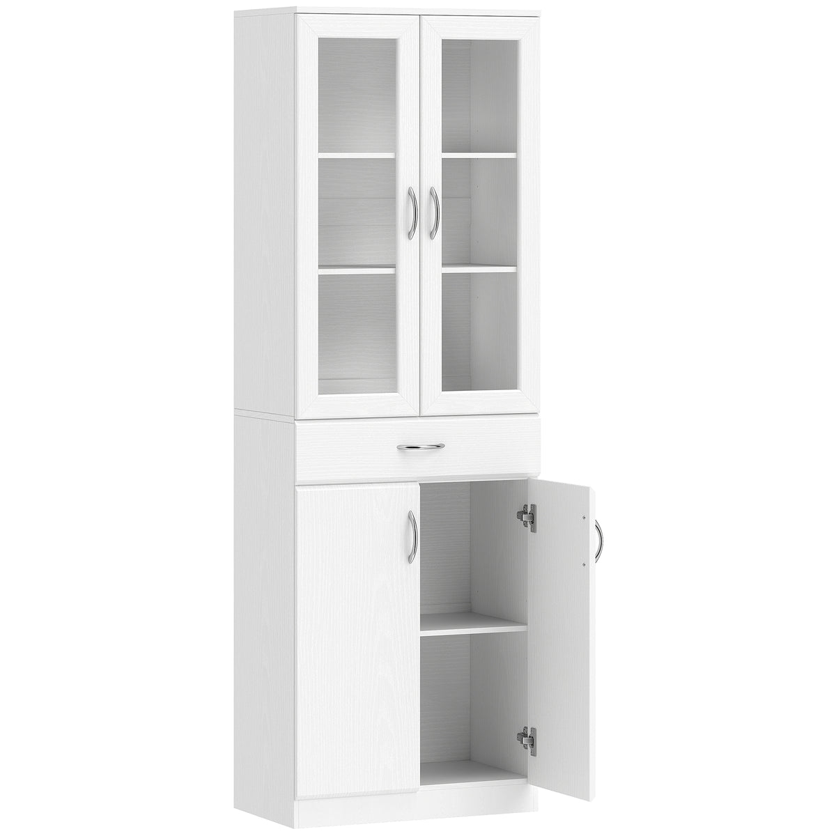 Keukenkast buffetkast met verstelbare plank lade 2 kast hoge kast met glazen deur 60 x 35 x 180 cm wit