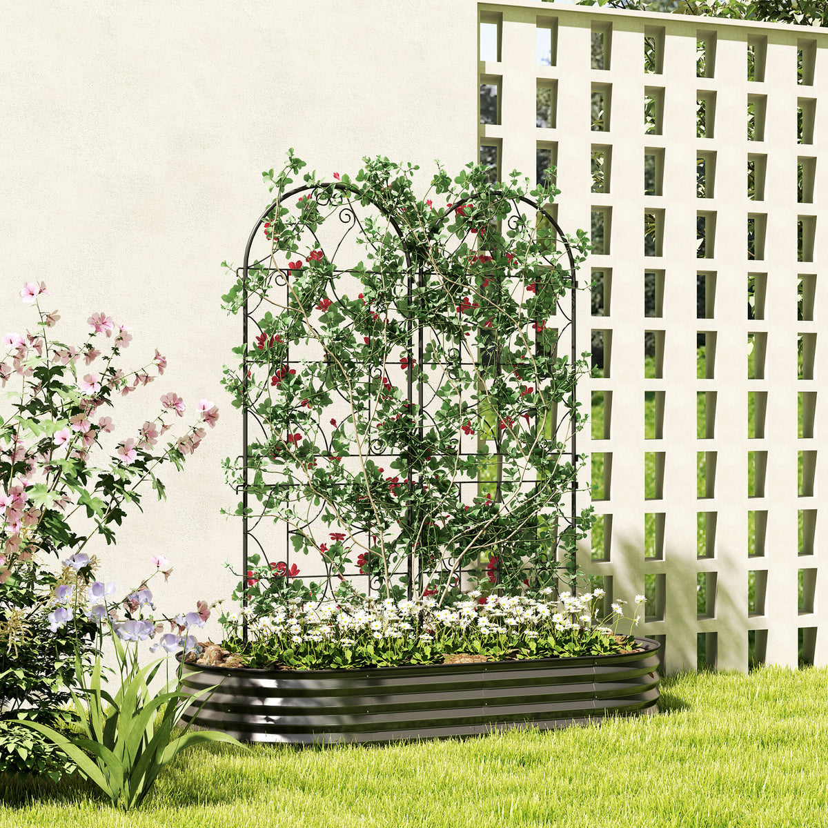 Rankgitter metaal 2-delige set om in te steken roestvrij klimhulp voor klimplanten 50x150 cm zwart (2)