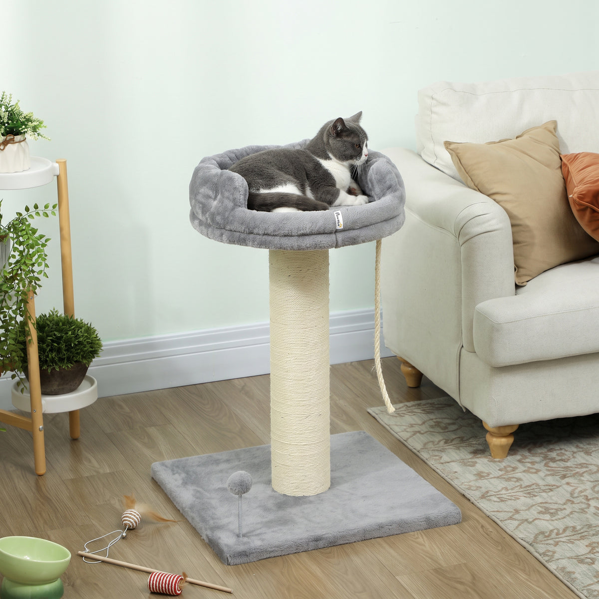 Krabpaal kattenboom kattenbed, 1 kattenbed, incl. kattenspeeltje, 55 cm x 55 cm x 83 cm, grijs (2)