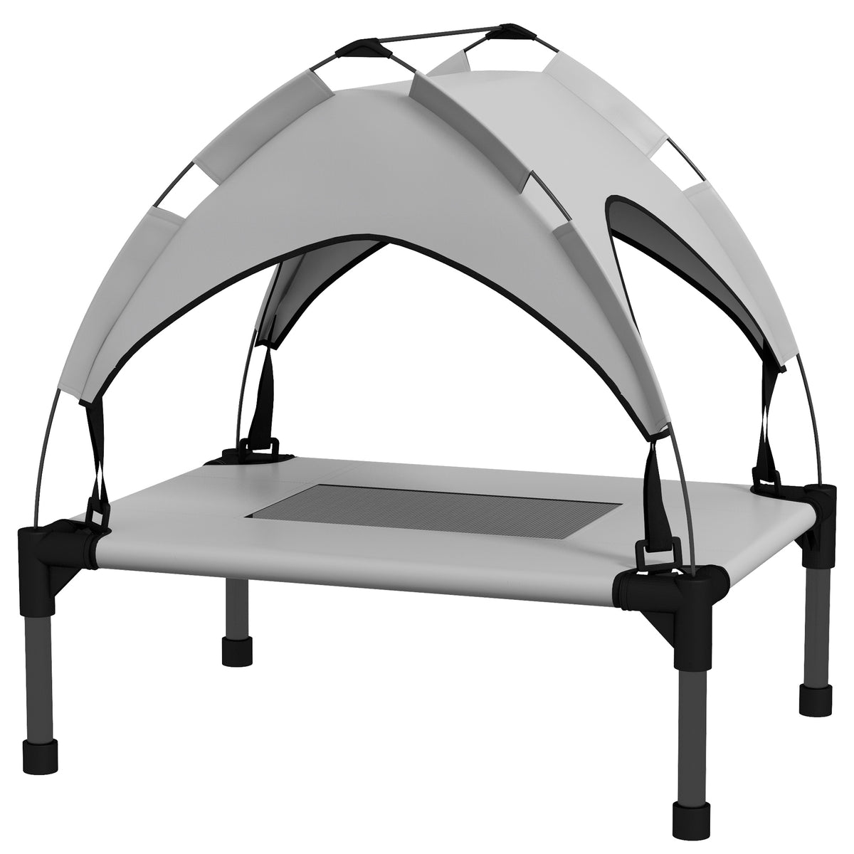 Hondenmand met dak, outdoor, draagbaar, waterafstotend, tot 30 kg, 61 x 46 x 63 cm, lichtgrijs