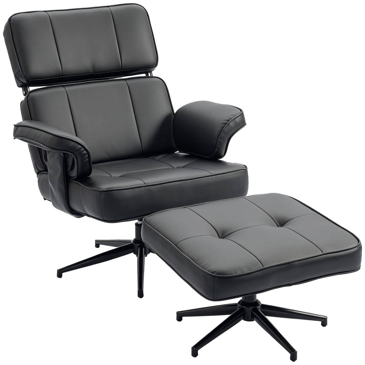Verstelbare relaxfauteuil met voetenbank, kunstlederen bekleding, in hoogte verstelbare hoofdsteun, metalen