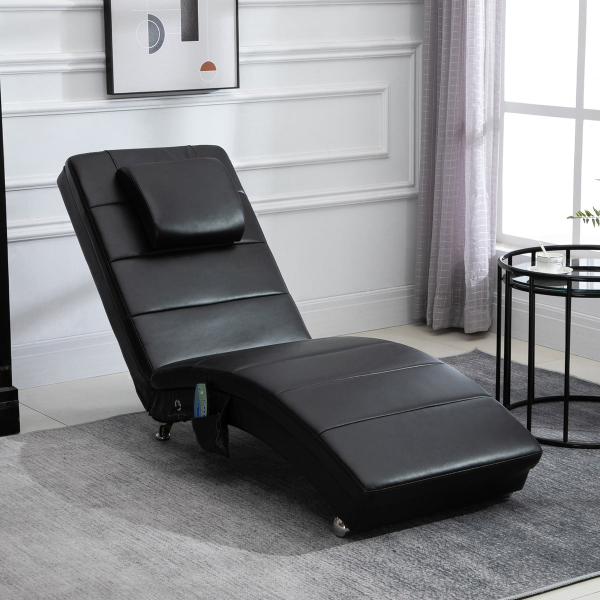 Relaxligstoel met massagefunctie, loungestoel, ergonomisch, hoge rugleuning, met massagefunctie en kussen, met (2)