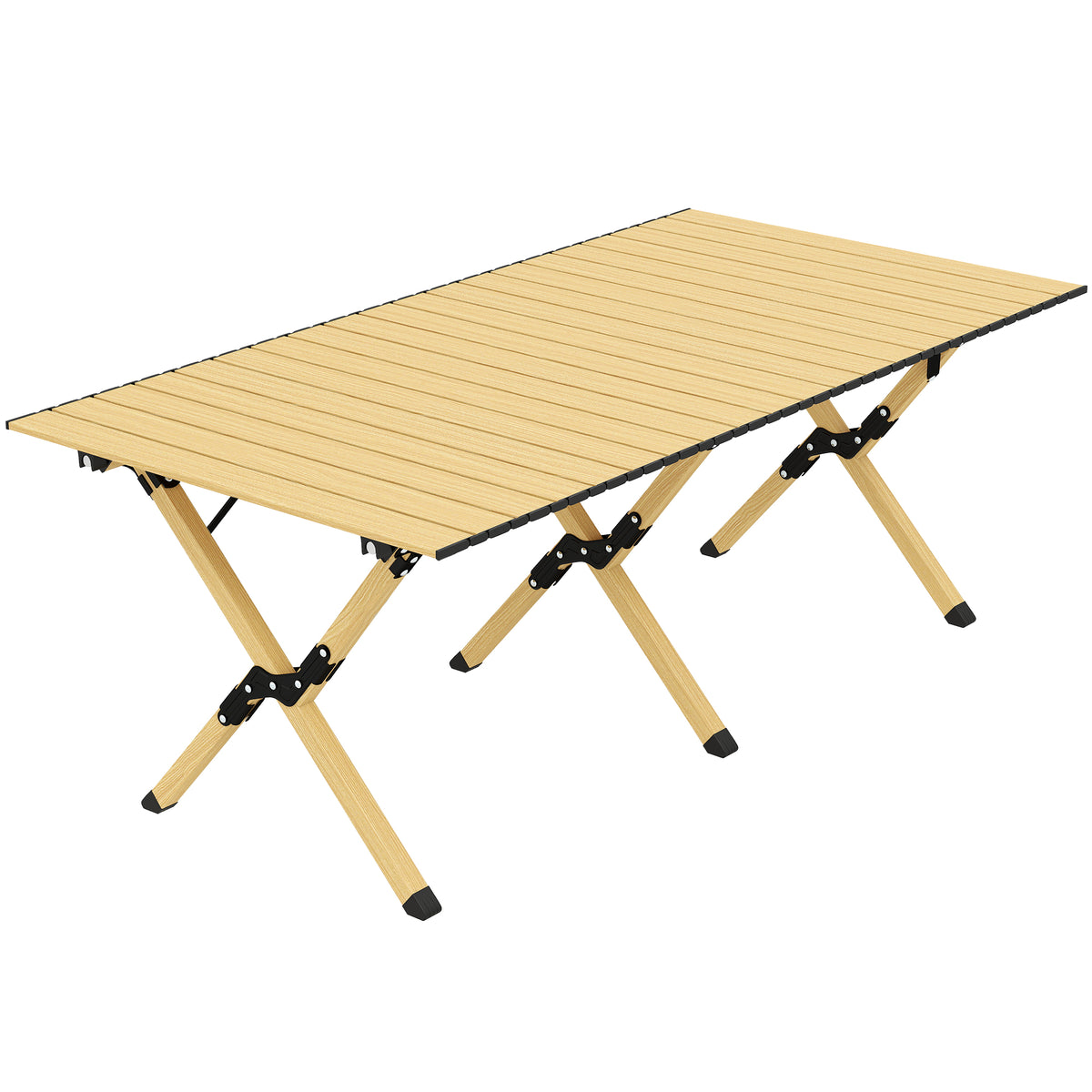 Campingtafel 117 x 60 cm aluminium klaptafel met oprolbaar tafelblad houtlook draagtas waterdicht