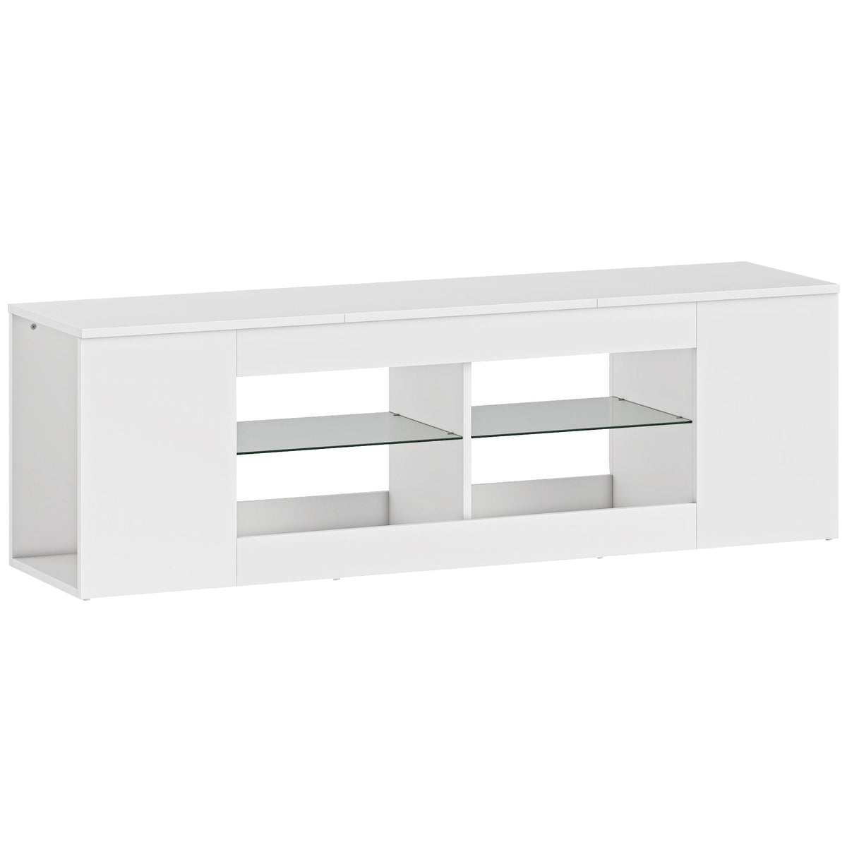 140 cm tv-standaard, tv-meubel, 6 vakken, 2 glazen planken, spaanplaat, wit