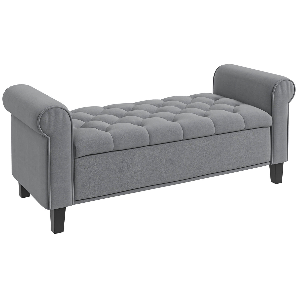 Zitbank gestoffeerde bank voetenbank, knoopsluiting, fluwelen look, 126 cm x 48,5 cm x 57 cm, grijs