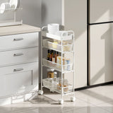 Keukenwagen van metaal, 3 manden, smal design, 4 wielen, voor keuken, woonkamer, badkamer, wit (10)