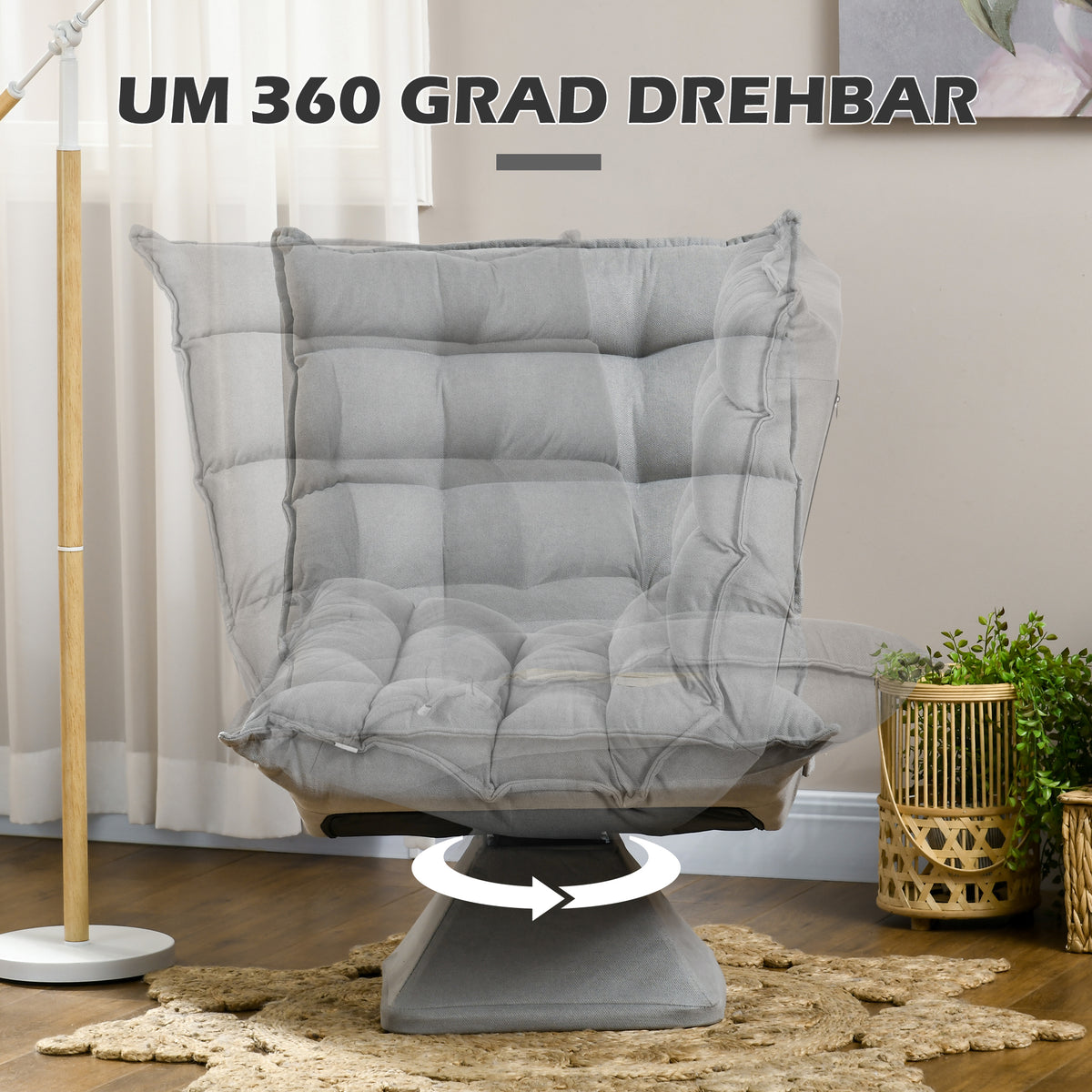 Relaxfauteuil leesfauteuil, draaibaar, fluweeloptiek, 62 cm x 70 cm x 95 cm, lichtgrijs (5)