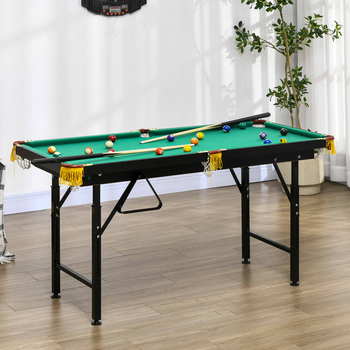 Biljarttafel, inklapbaar, in hoogte verstelbaar, incl. driehoek/2 keus/16 ballen, groen (2)