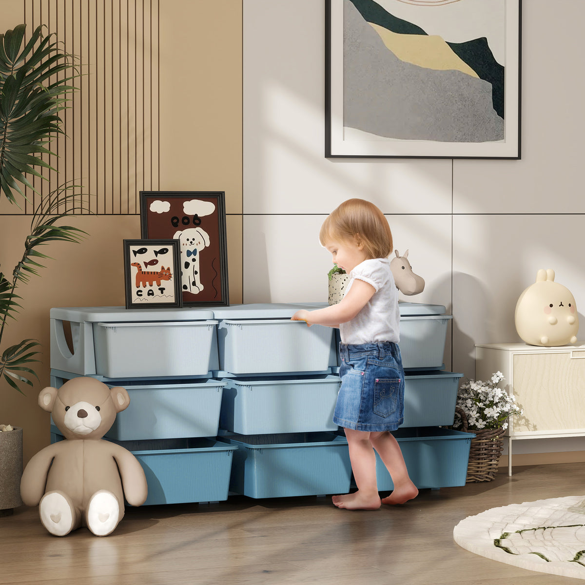 Opbergdoos voor kinderen, kinderopbergdoos, 9 laden, blauw (2)