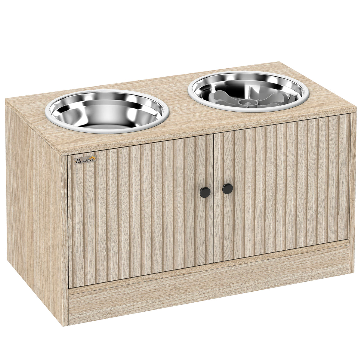 Hondenvoerstation met 2 roestvrijstalen kommen, kast voor accessoires, voor grote honden, toebehoren, hout