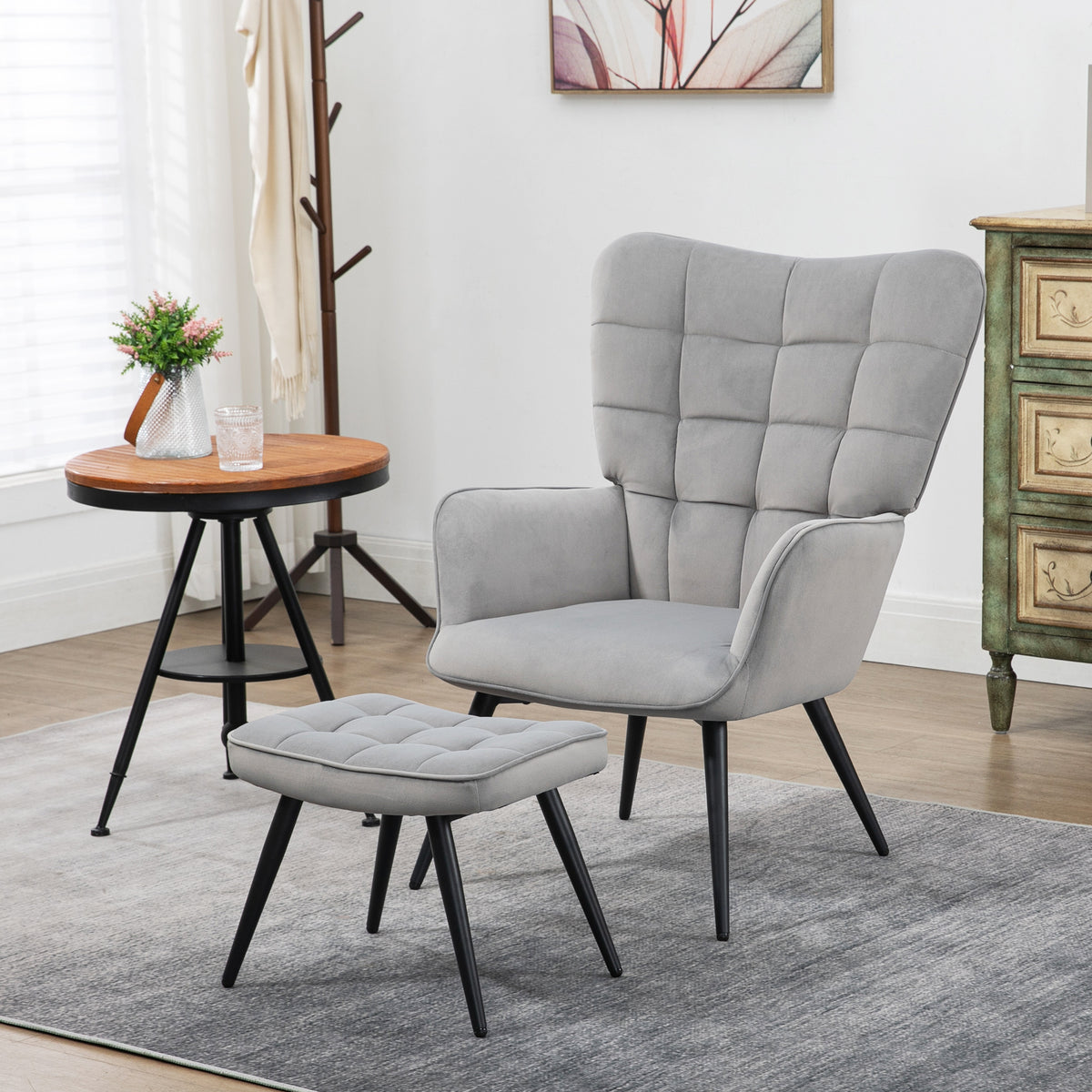 Relaxfauteuil met voetenbank tot 120 kg fauteuil met voetensteun, 2-delige set, grijs (2)