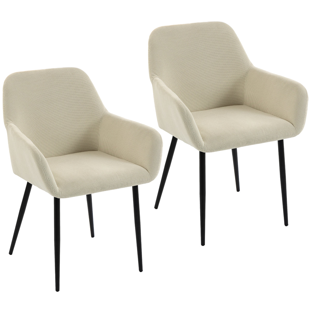 Eetkamerstoelen set van 2, gestoffeerde keukenstoelen met metalen poten, crèmewit