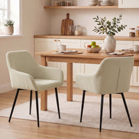 Eetkamerstoelen set van 2, gestoffeerde keukenstoelen met metalen poten, crèmewit (9)