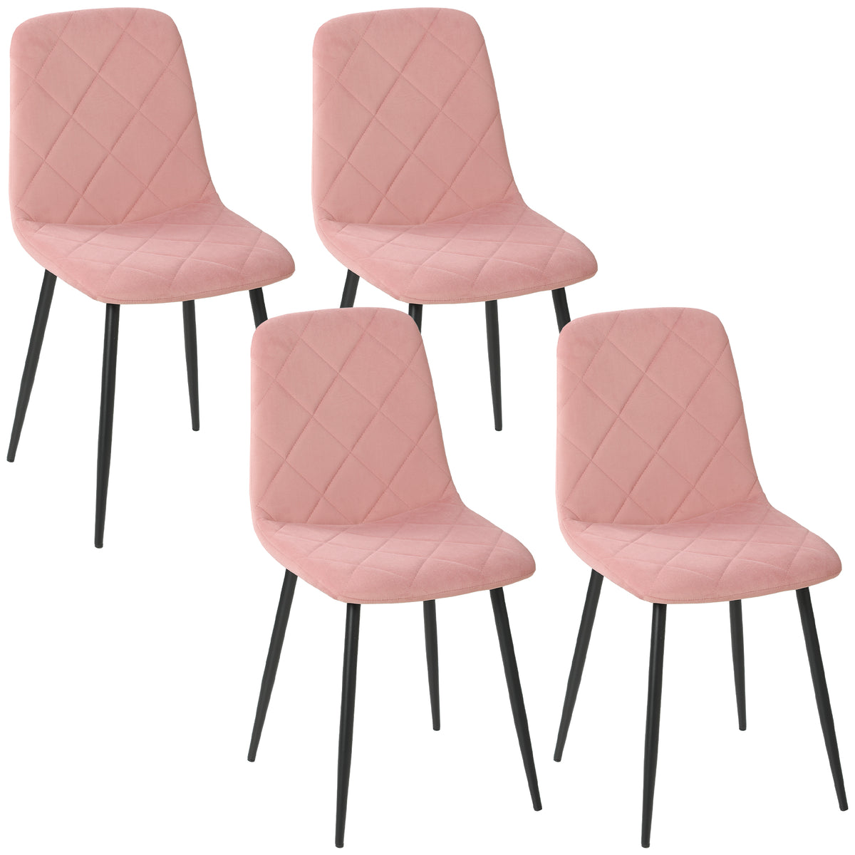 Eetkamerstoelen 4-delige set keukenstoel met rugleuning, fluweel-look, fauteuil 45 x 54 x 87 cm roze