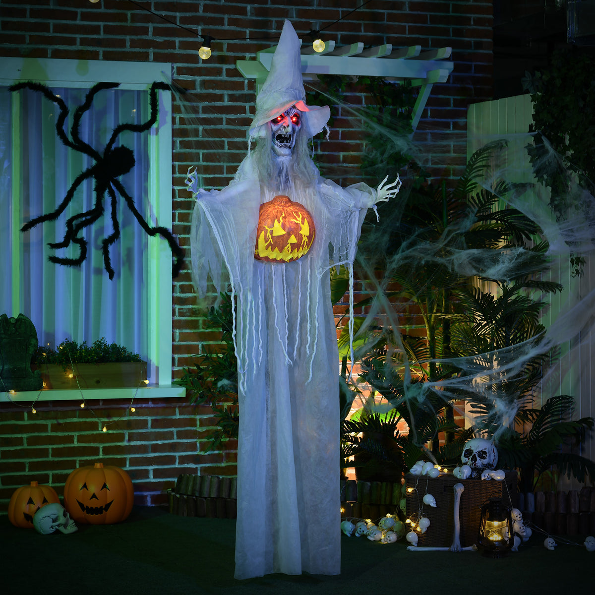 Halloween-geest, Halloween-decoratie, geluidsfunctie, met bewegingssensor en ledverlichting, 60 cm x 18 cm x 183 (2)