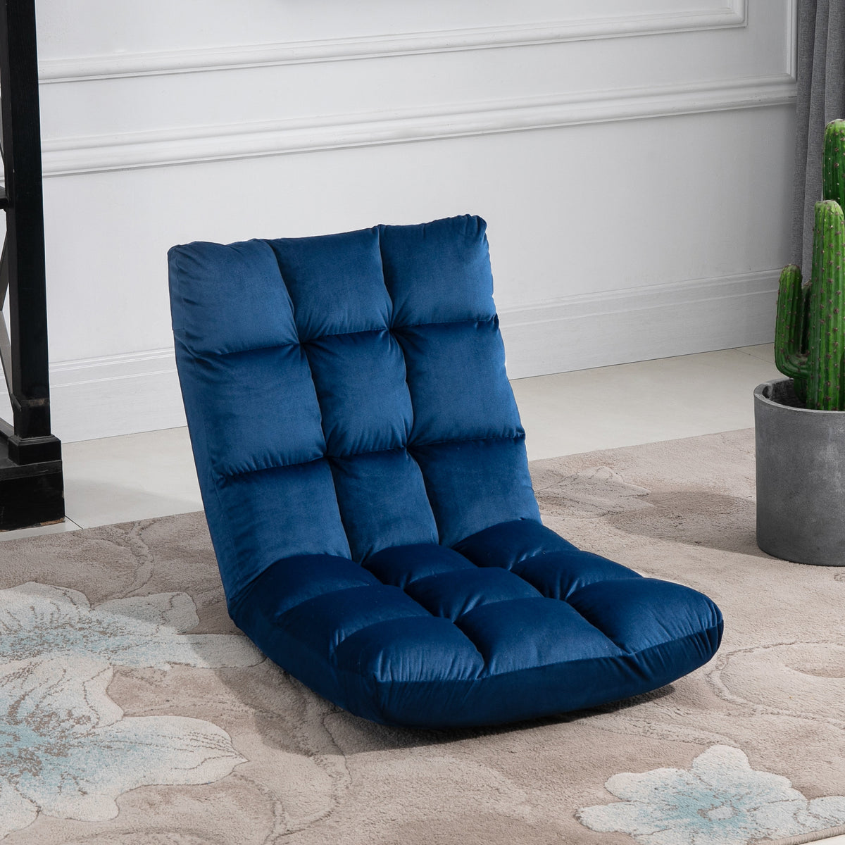 Fauteuil gastenmatras vloerstoel, verstelbare rugleuning, velourlook, 55 cm x 71 cm x 53,5 cm, blauw (2)