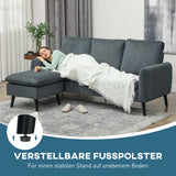 Hoekbank, 3-zitsbank met voetenbank, stoffen bekleding, L-vormige bankset, donkergrijs (9)
