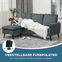 Hoekbank, 3-zitsbank met voetenbank, stoffen bekleding, L-vormige bankset, donkergrijs (9)