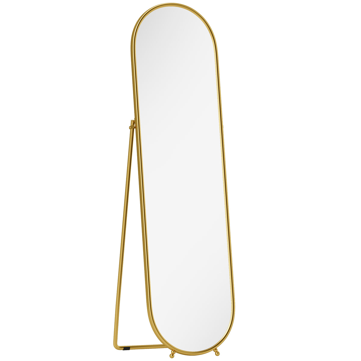 Passpiegel, ovale vorm, vrijstaand, metalen frame, 50x180 cm, goud