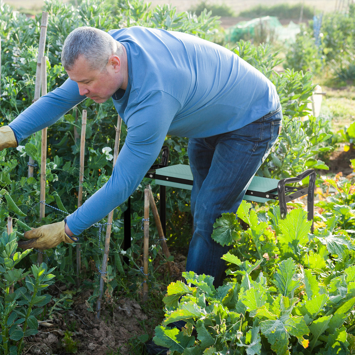 Kniebank voor tuinwerk Opvouwbaar tuinkrukje tuinbank kniehulp tot 150 kg EVA-schuim staal donkergroen 58 x 28 x (2)