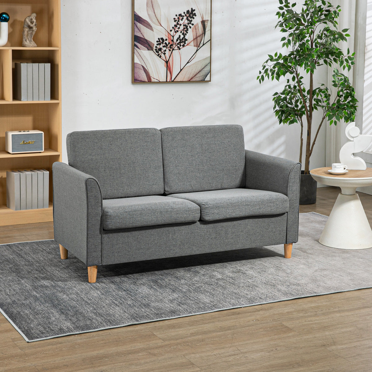 2-zitsbank, bank met houten poten, linnenlook, gestoffeerde bank, tweezitsbank in moderne stijl voor woonkamer (2)