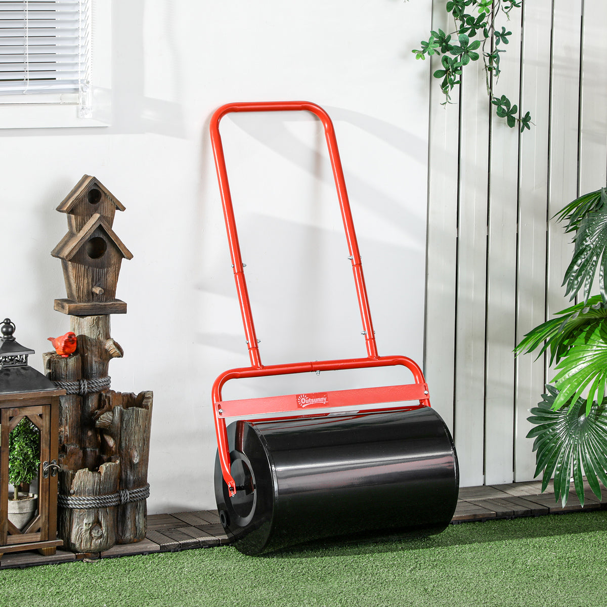 Handzame gazonwals, praktische gazonroller, graswals, tuinwals, flexibel, staal, 58L x 32,5B x 113H cm, rood (2)