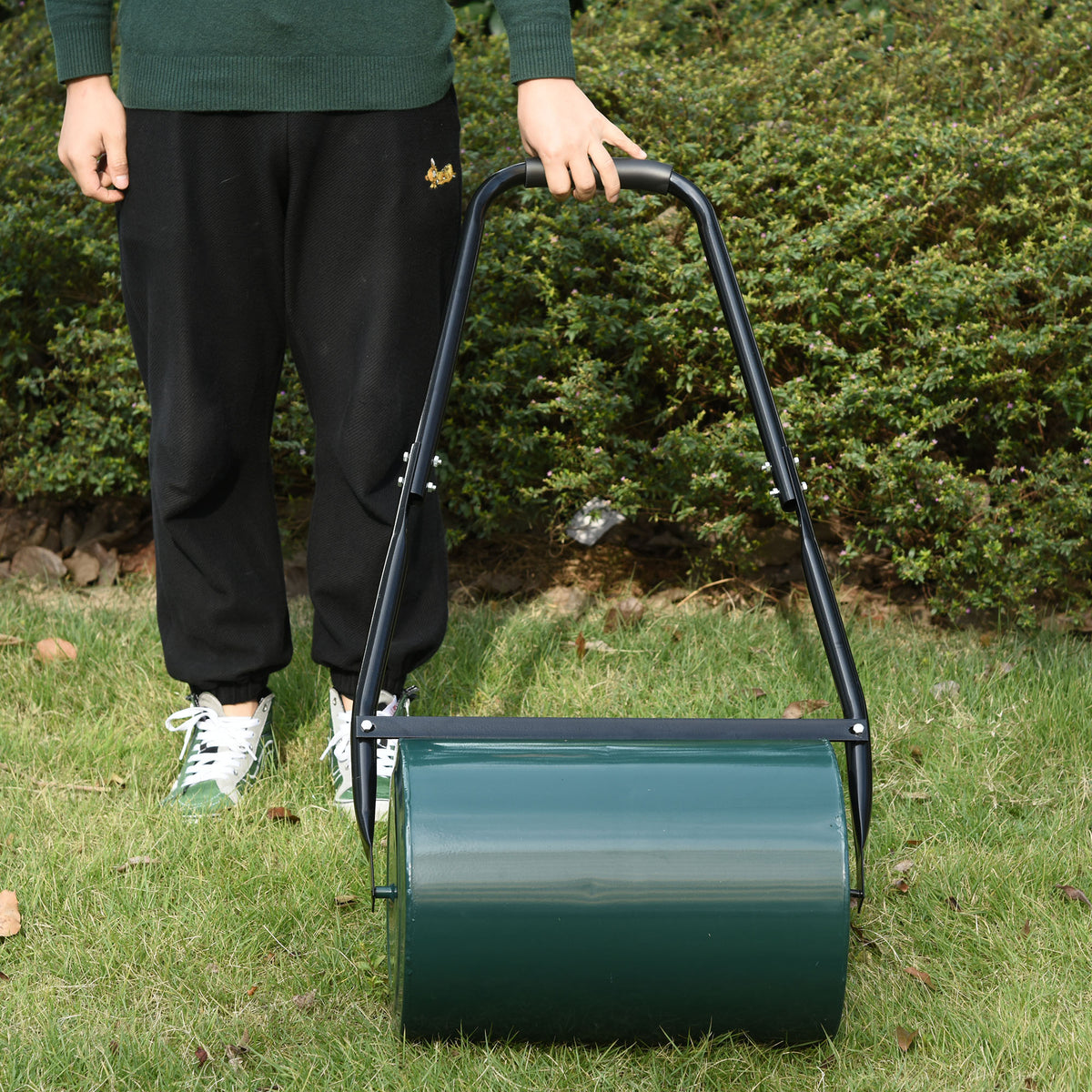 Gazonwals tuinwals met U-handgreep 31 cm diameter 30 cm werkbreedte 40 l water-/zandvulling metaal groen (2)
