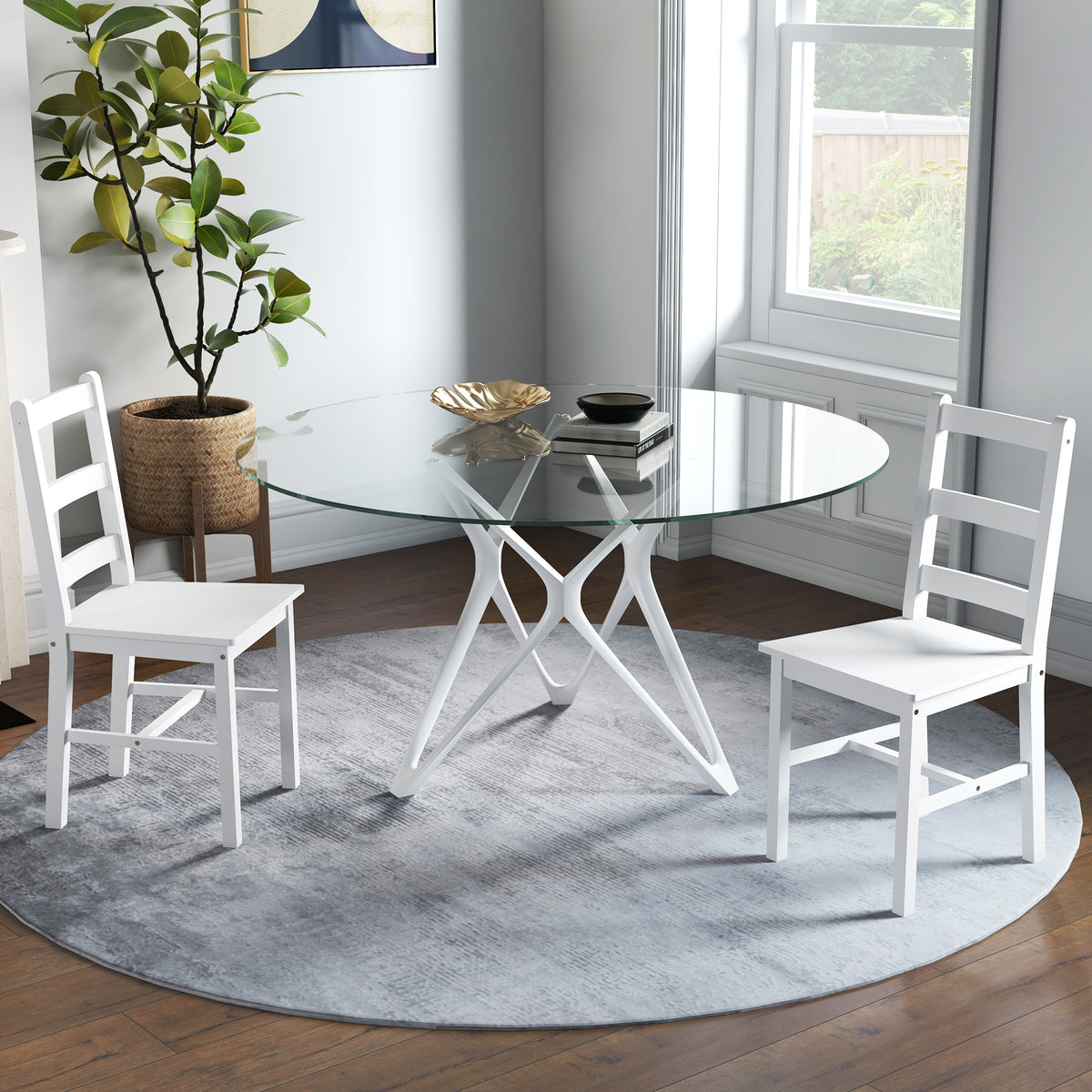 Eetkamerstoelen 2-delige set houten keukenstoel met lattenrugleuning, antislip 41,5 x 46 x 90 cm wit (2)