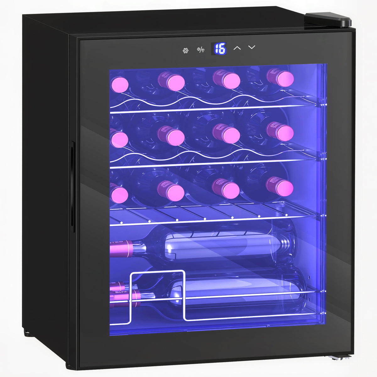 Vrijstaande wijnkoelkast, 16 flessen, voor thuisbar, woonkamer, keuken, touchscreen, glazen deur, ledverlichting