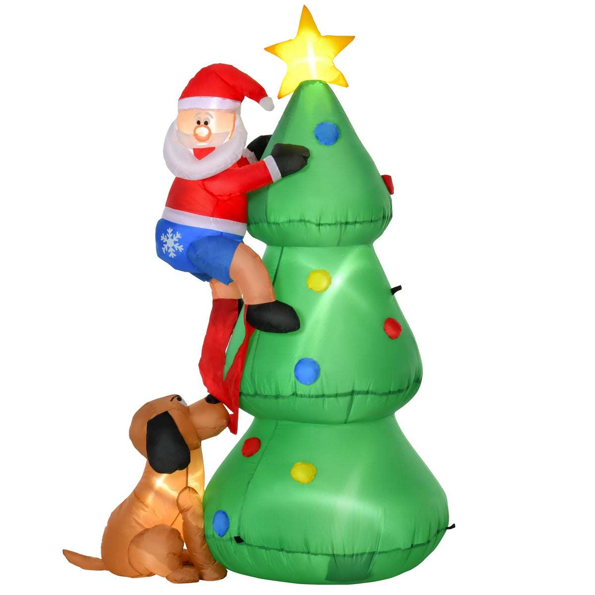 Opblaasbare kerstboom, kerstdecoratie, 1,8 m, incl. ventilator, 123 cm x 85 cm x 180 cm, groen + rood