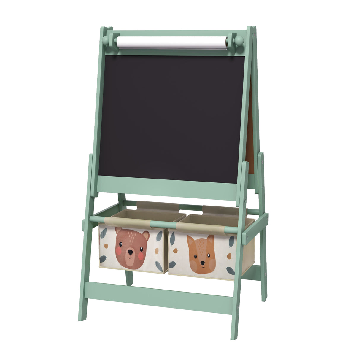 3-in-1 kinder-ezel met papierrol, krijtbord, whiteboard, opbergmanden, 54 x 46,5 x 93 cm, groen