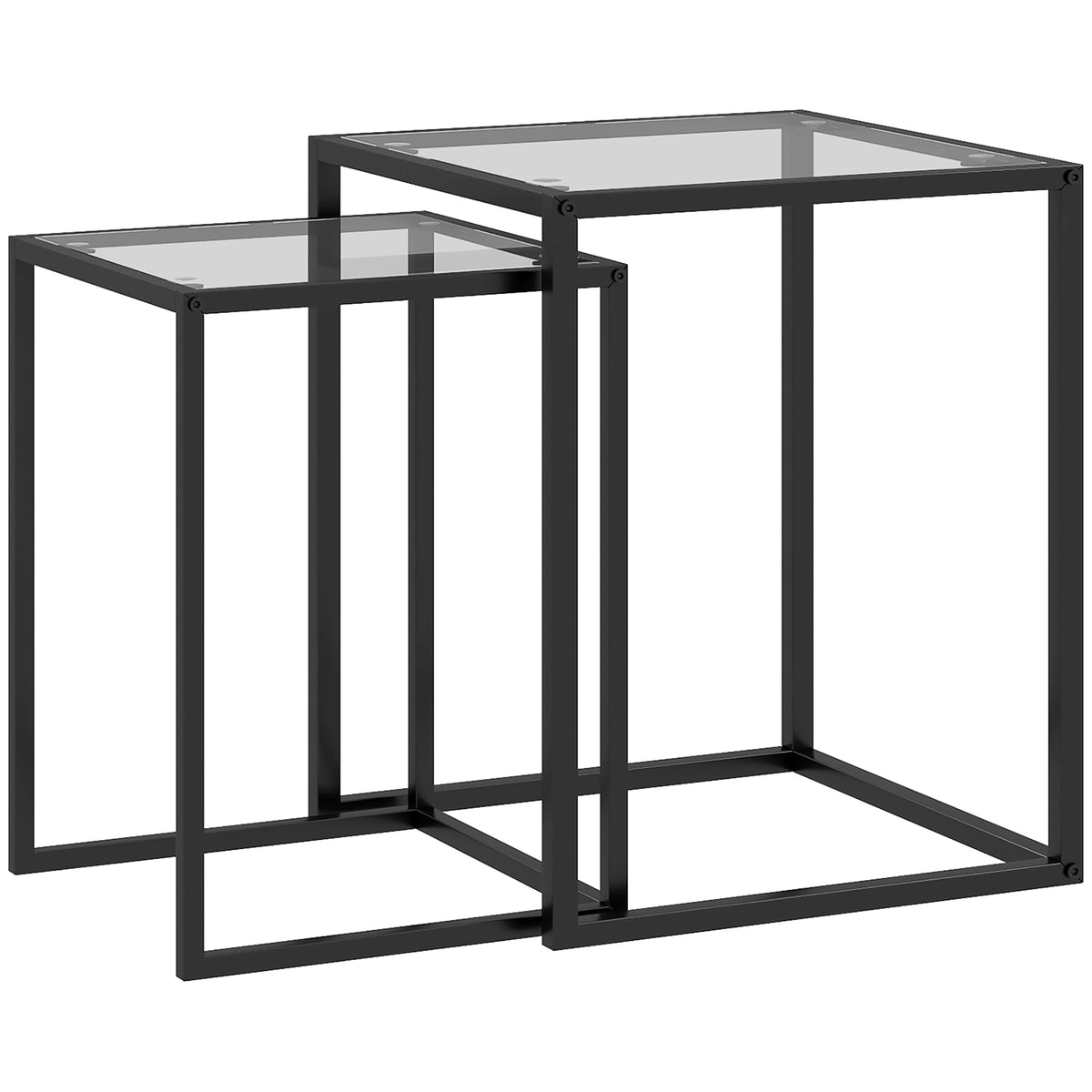 Set van 2 bijzettafels stapelbaar nachtkastje salontafel met stalen poten, modern voor woonkamer zwart