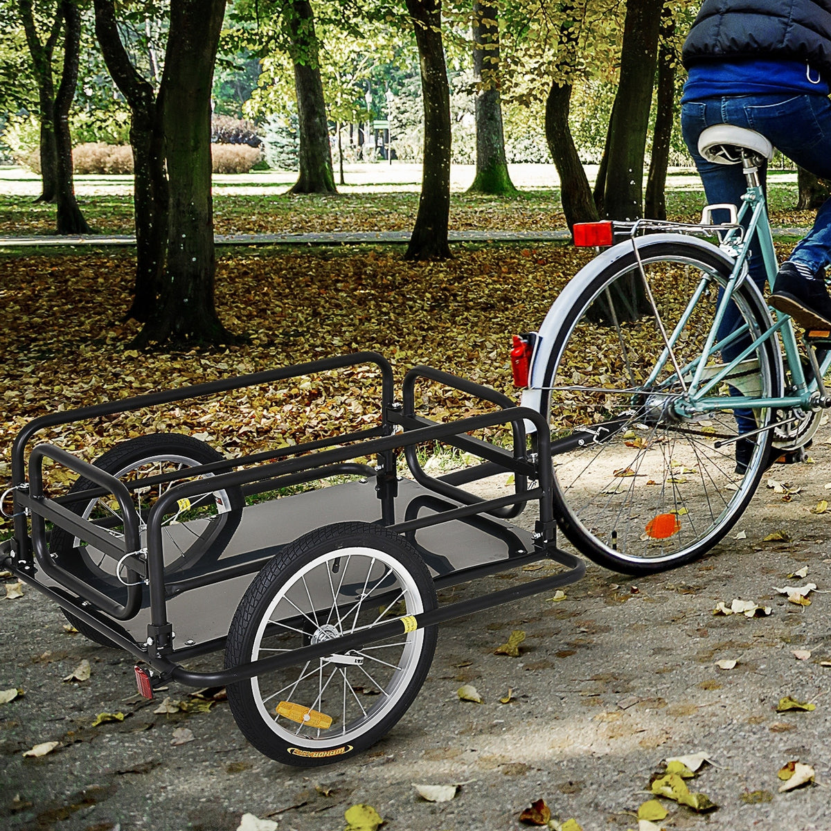 Fietsaanhanger vrachtaanhanger voor fiets 40 kg draagvermogen transportaanhanger handwagen koppeling staal zwart (2)