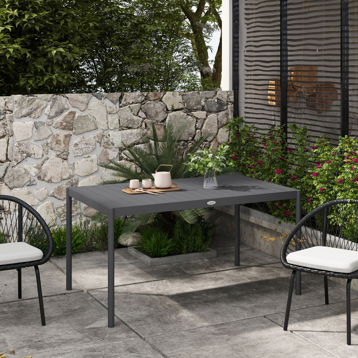 Tuintafel outdoortafel, weerbestendig, aluminium, 145 x 90 x 74 cm, donkergrijs (2)