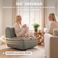 Fauteuil Draaibare loungefauteuil met chenille-look, brede zitting, voor woonkamer, slaapkamer, grijs (6)