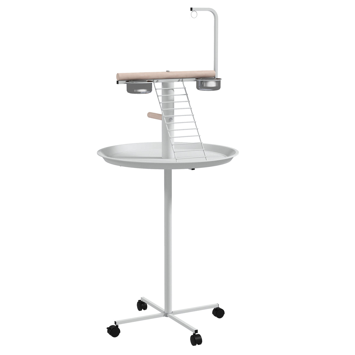 Vogelstandplaats voor papegaaien zitstok, 1 ladder, 1 schommel, voerbakjes, 60 x 60 x 138 cm, wit + natuur