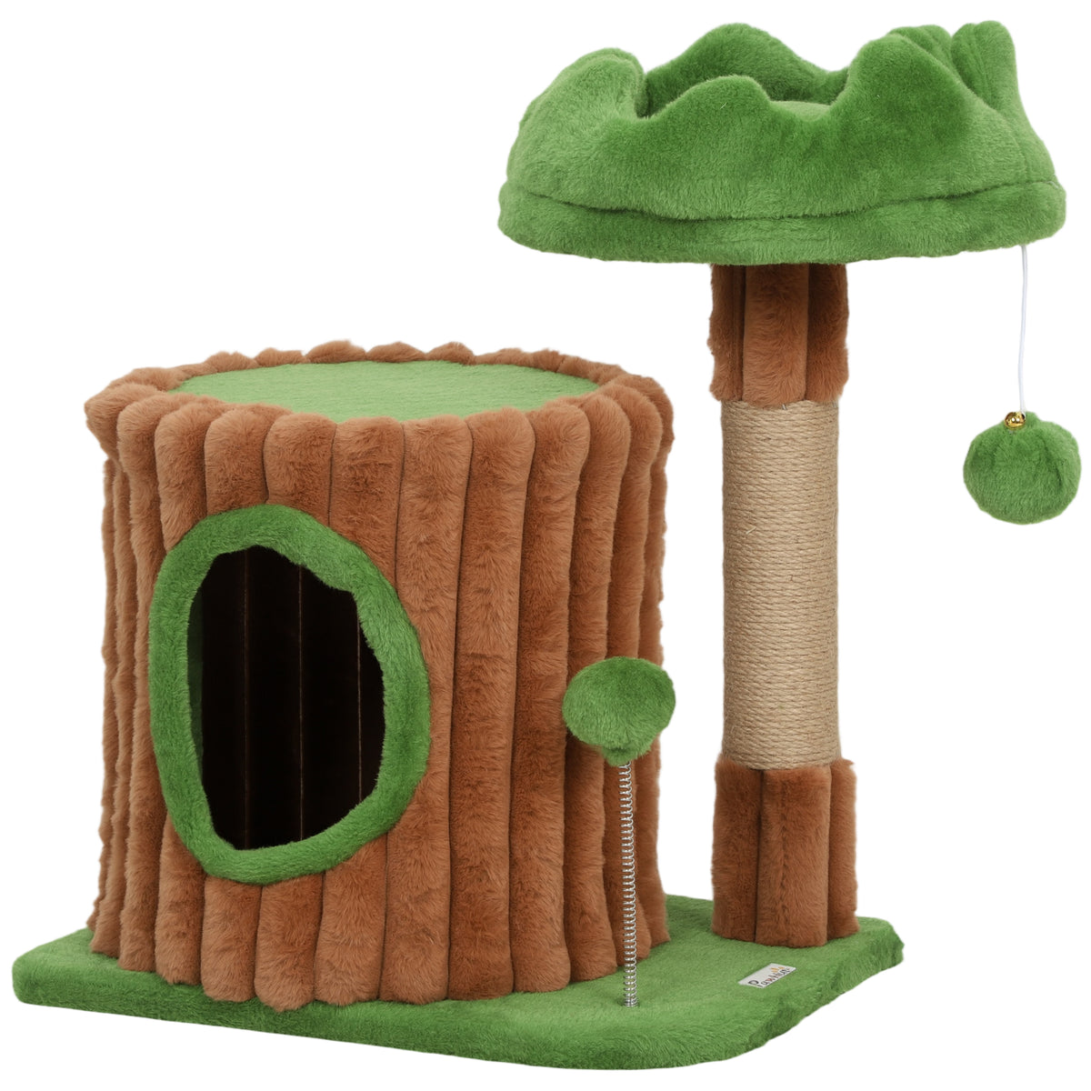 Krabpaal 53 cm hoog, kattenboom met grot, boomstam-design, jutestammen, 2 ballen voor 1-2 katten onder 5 kg
