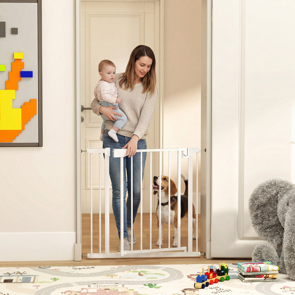 Traphekje beschermhekje zonder boren met automatische sluiting voor kinderen keuken trap 76-88 x 76 cm wit (2)
