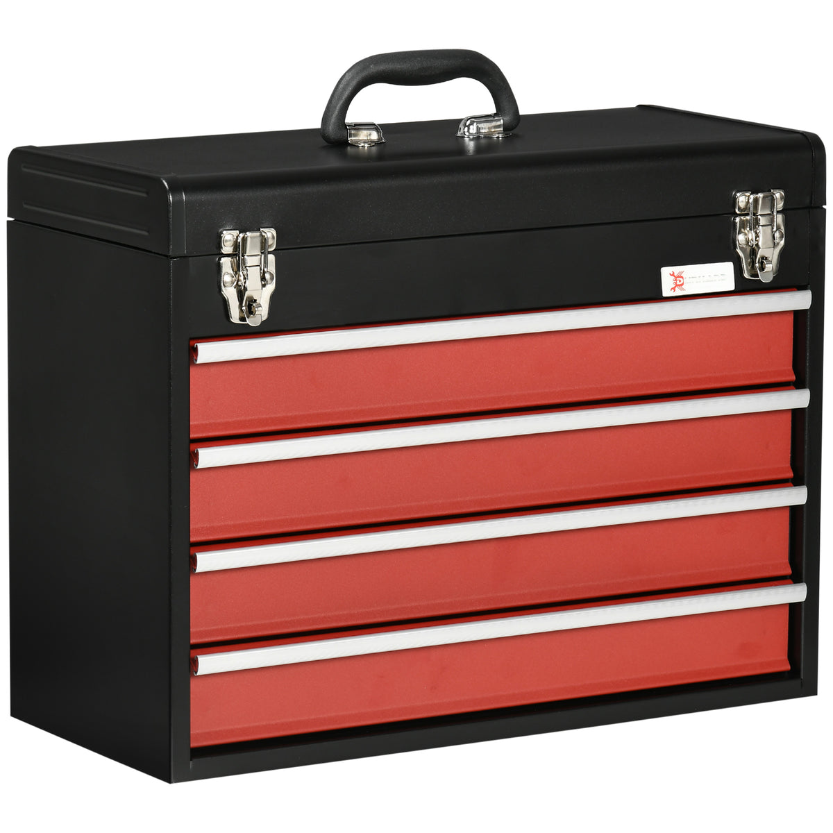 Gereedschapskist, gereedschapskoffer, 4 laden, afsluitbaar, stalen behuizing, zwart+rood, 51 x 22 x 39,5 cm