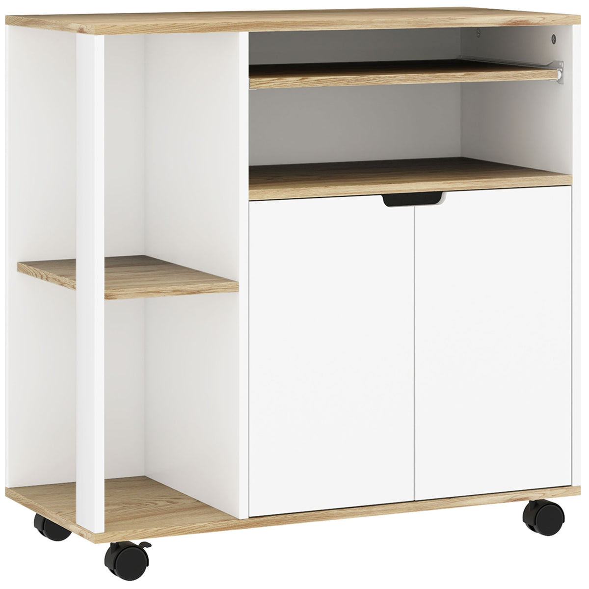 Verrijdbare keukenwagen met opbergruimte, kast, verstelbare planken, voor keuken, woonkamer, eetkamer, wit