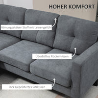Hoekbank in L-vorm, aan beide zijden monteerbare chaise longue, gestoffeerde bank, donkergrijs (4)