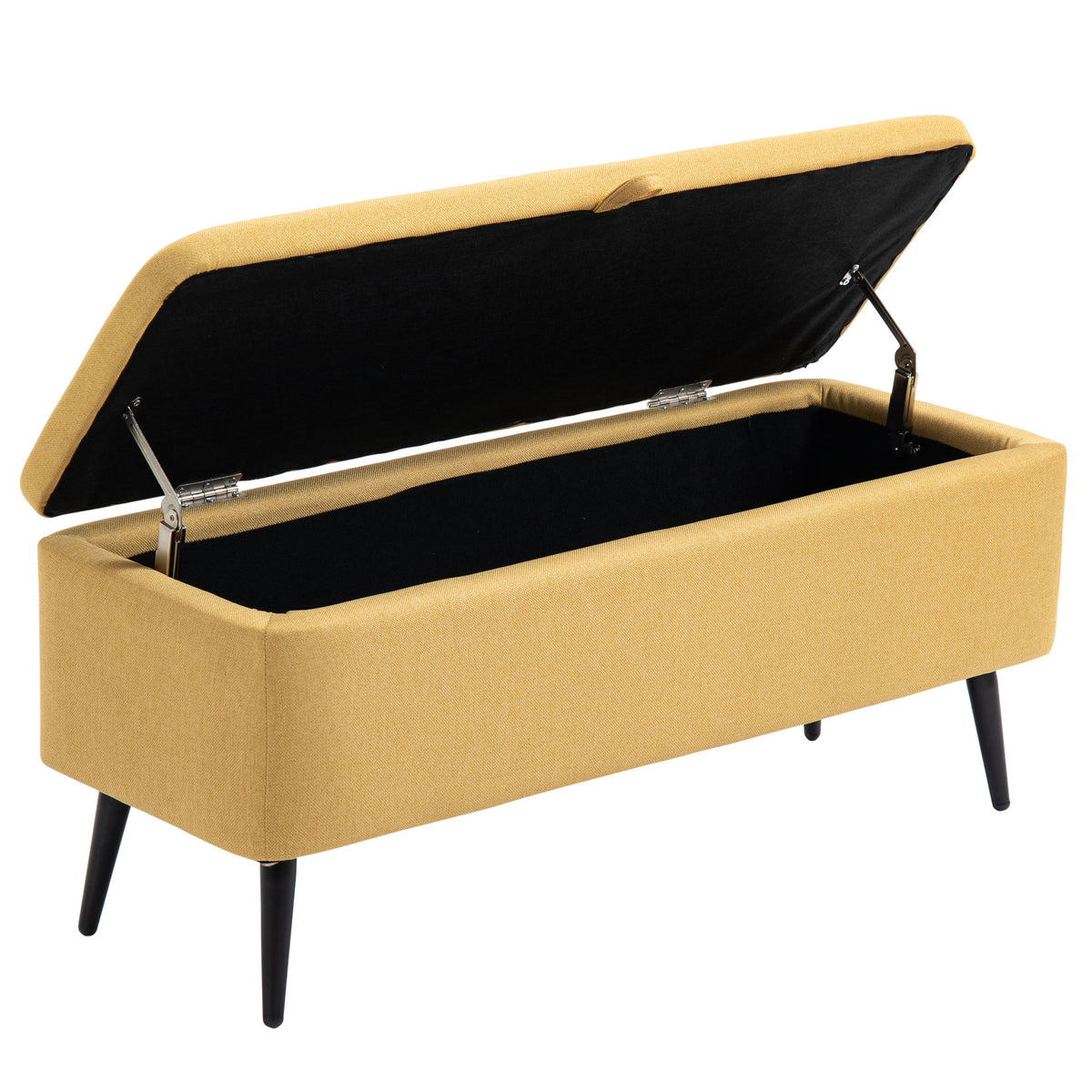 Zitbank, opbergbank, gestoffeerde bank, linnenlook, tot 150kg, 101x38,5x44,5 cm, geel (9)