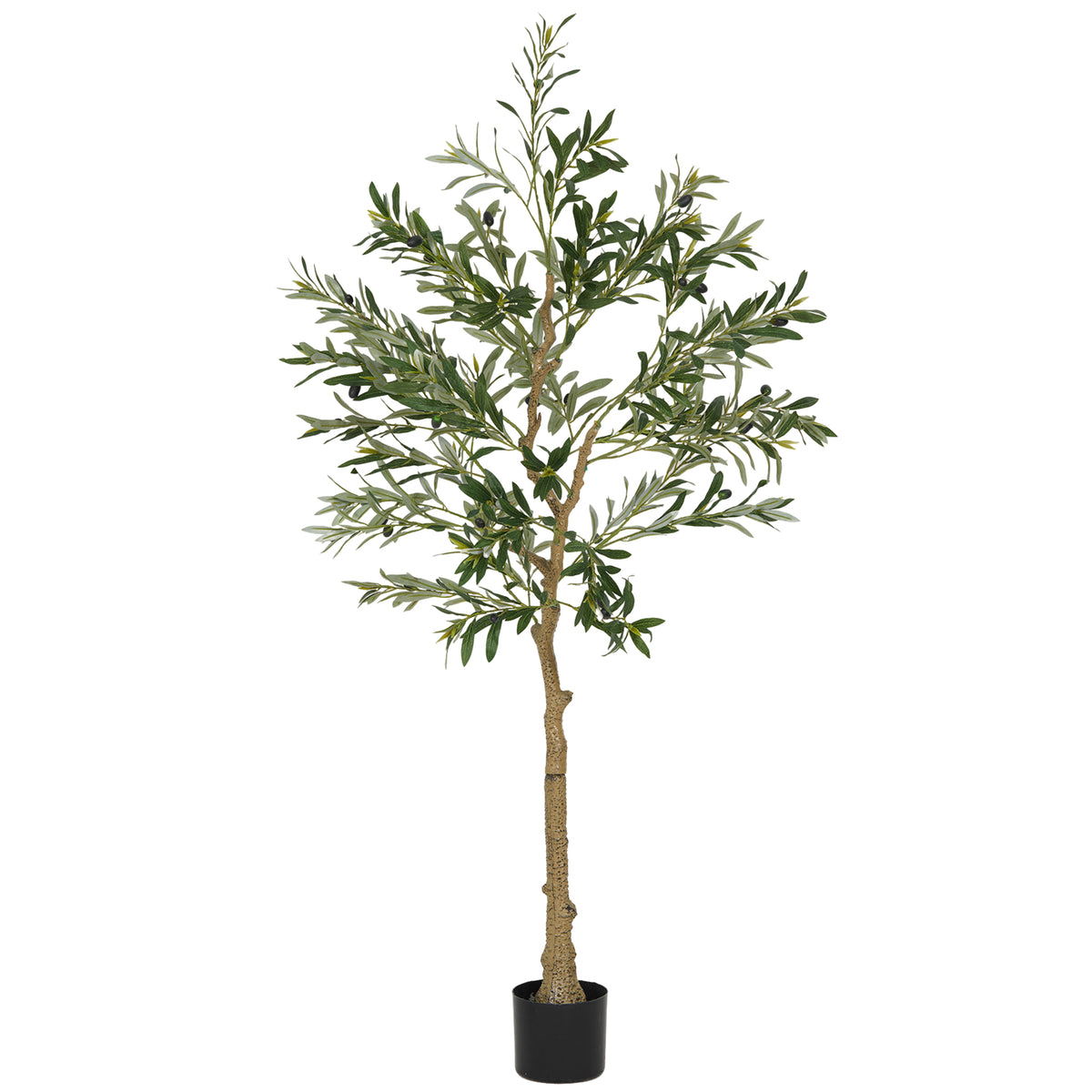 Kunstplant, kunst-olijfboom, 150 cm, 720 bladeren, 40 olijven, stevige bloempot, decoratieplant, groen