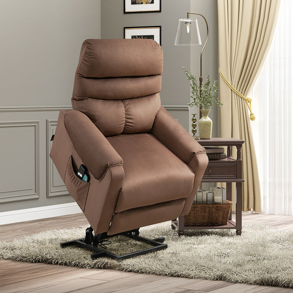 Elektrische sta-op stoel, massagestoel met ligfunctie en warmtefunctie, relaxfauteuil met afstandsbediening en (2)